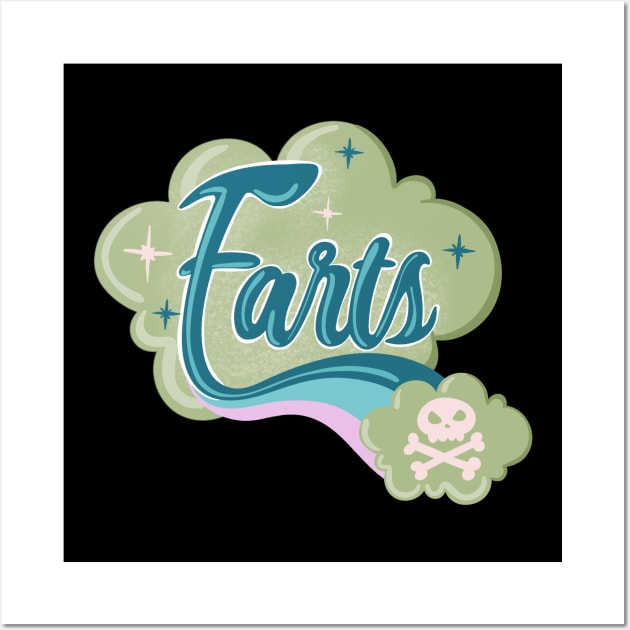 Farts Green Poison Cloud Kawaii Skull and Crossbones Wall Art by xenotransplant